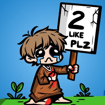 small poor toddler crying with sign that says 2 like plz
