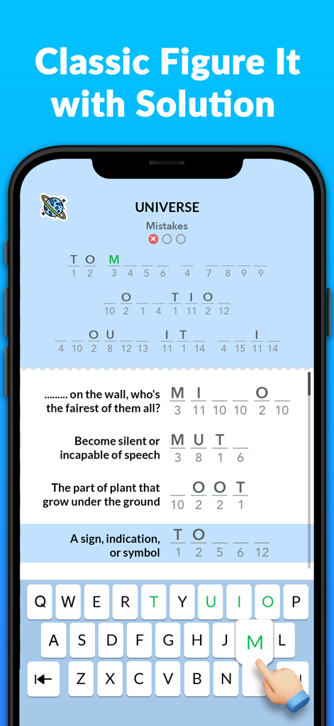 Figure it - Cryptogram Games - Tela de jogabilidade do jogo de palavras lógicas Figure It apresentando um quebra-cabeça de criptograma e teclado