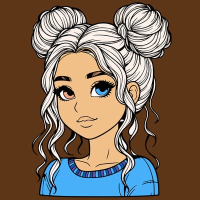 realistic girl with two buns in her hair