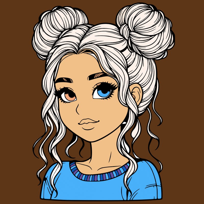 realistic girl with two buns in her hair