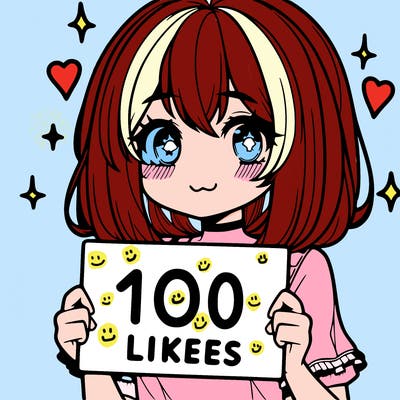anima girl holding a 100 likes sign in her hand