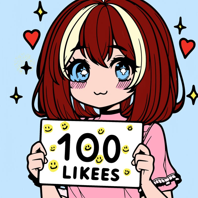 anima girl holding a 100 likes sign in her hand