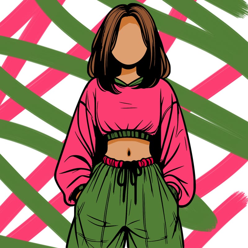 realistic girl faceless with baggy pants and a crop top