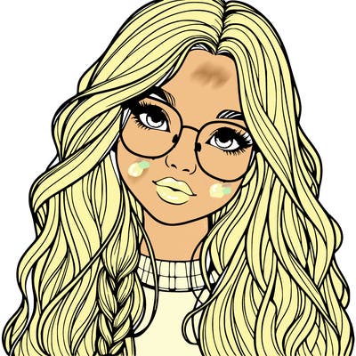 girl with long hair and freckles and glasses realistic