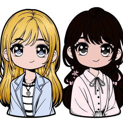 2 cute little girls with long hair and their anime themed.