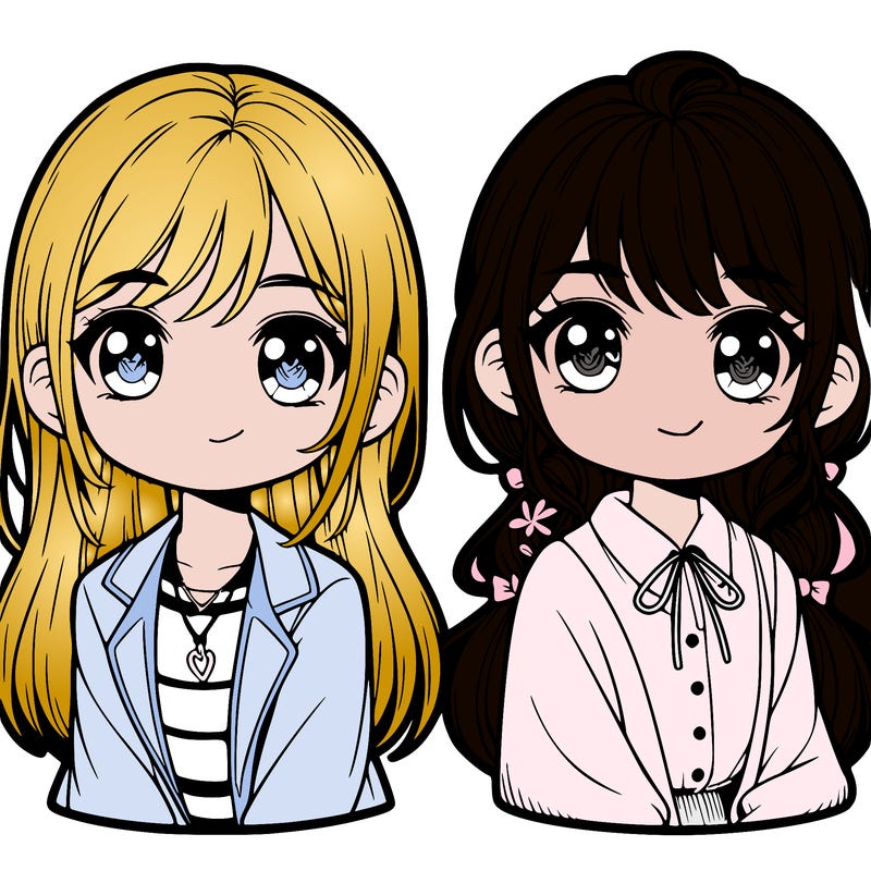 2 cute little girls with long hair and their anime themed.