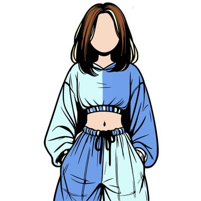 realistic girl faceless with baggy pants and a crop top
