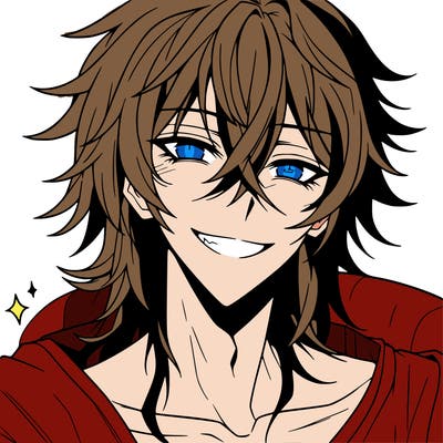 hot anime boy with long ish hair and a has a grin
