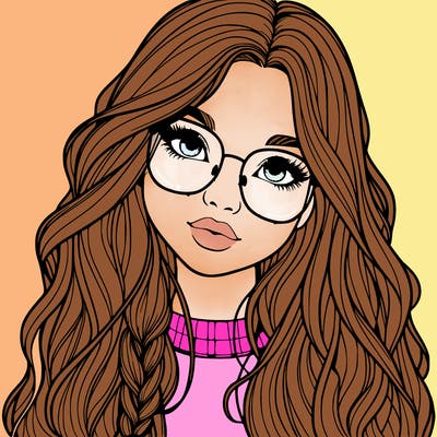 girl with long hair and freckles and glasses realistic