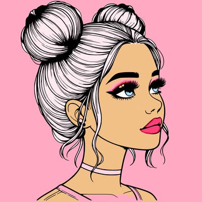 realistic girl with buns on the top of her head