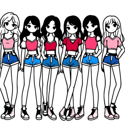 a group of girls wearing crop tops and shorts