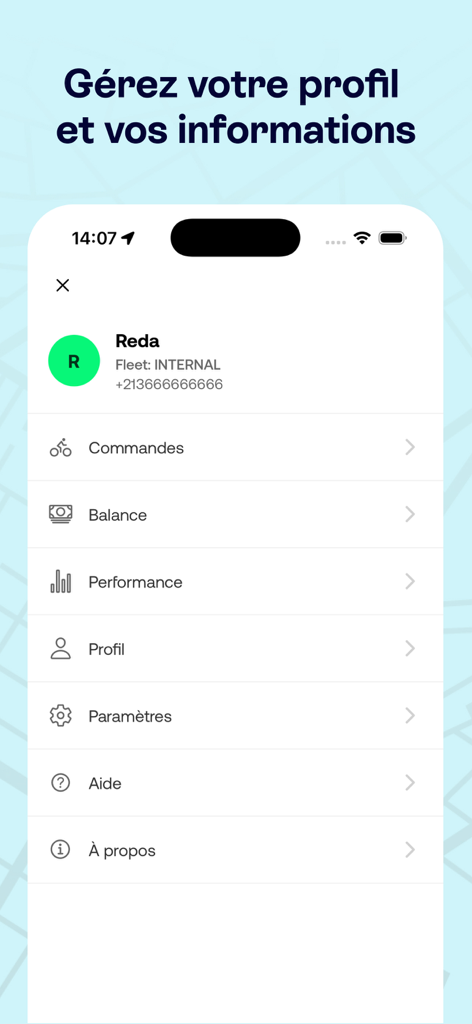 Fast Riders - Profile and account management screen for the Fast Riders driver application