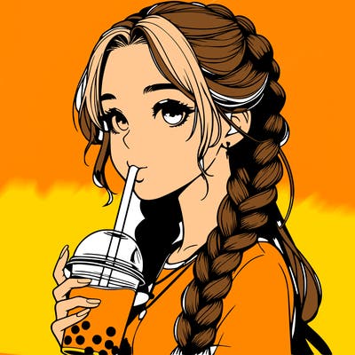 realistic girl with braided hair drinking boba