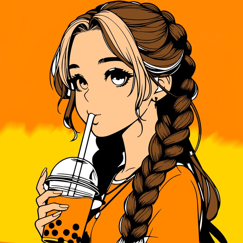 realistic girl with braided hair drinking boba