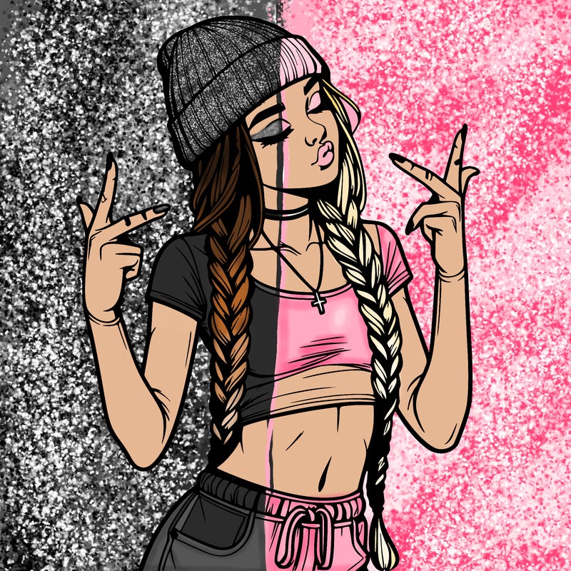 realistic teenage girl with braids and a beanie and crop top doing 🫶🏼