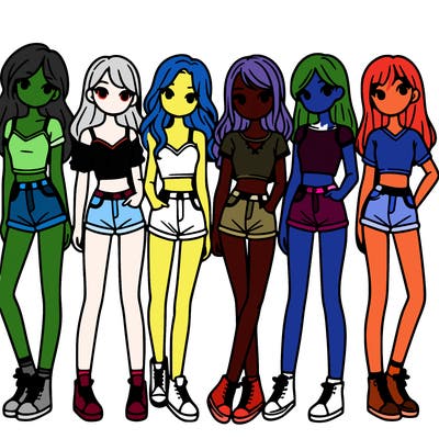 a group of girls wearing crop tops and shorts