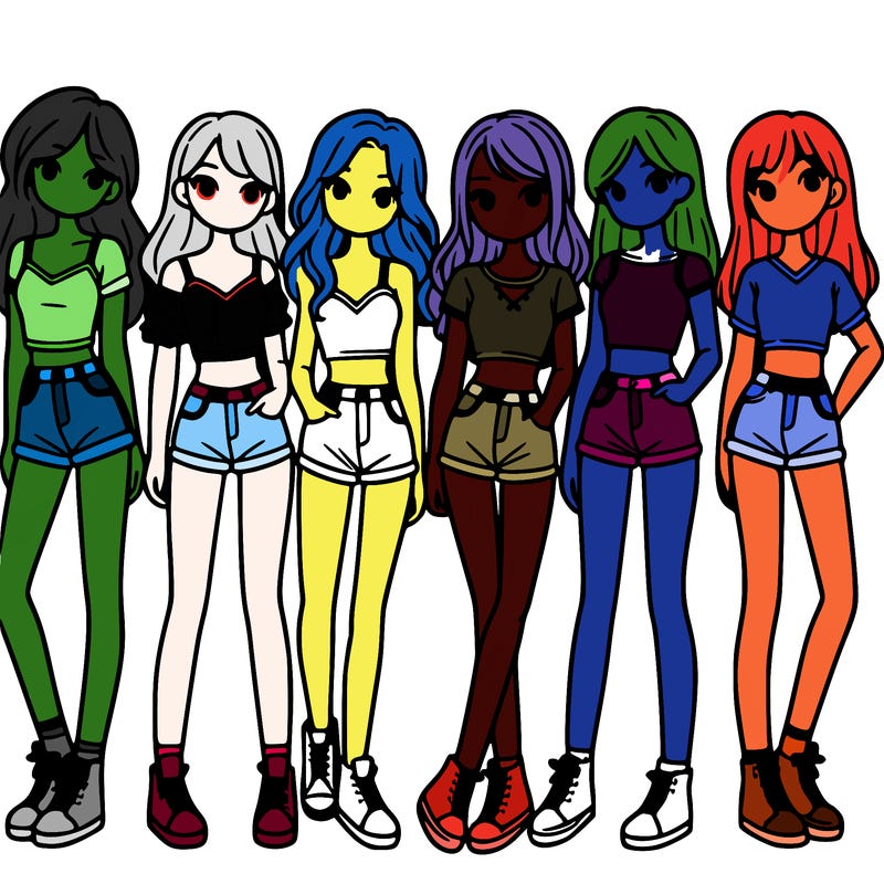 a group of girls wearing crop tops and shorts