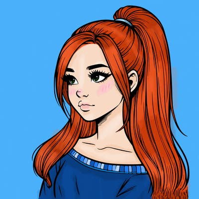 realistic girl with a high ponytail