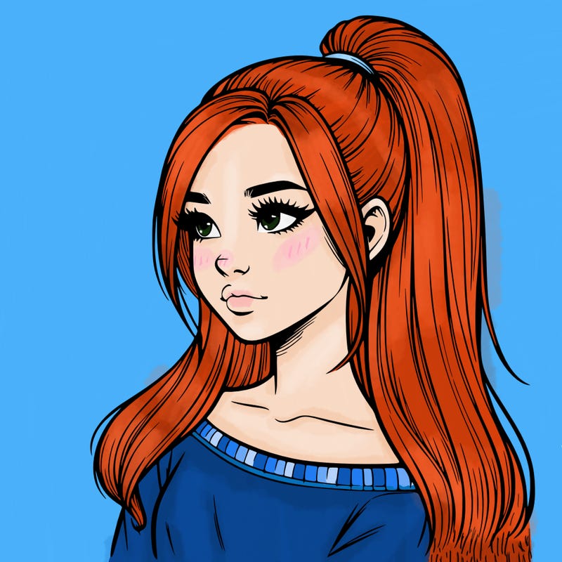 realistic girl with a high ponytail