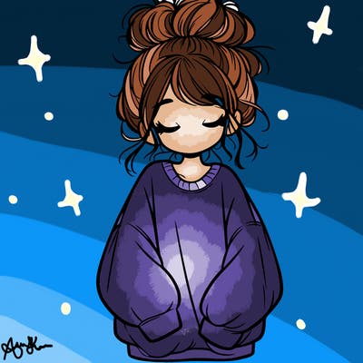 girl with baggy sweatshirt and messy bun