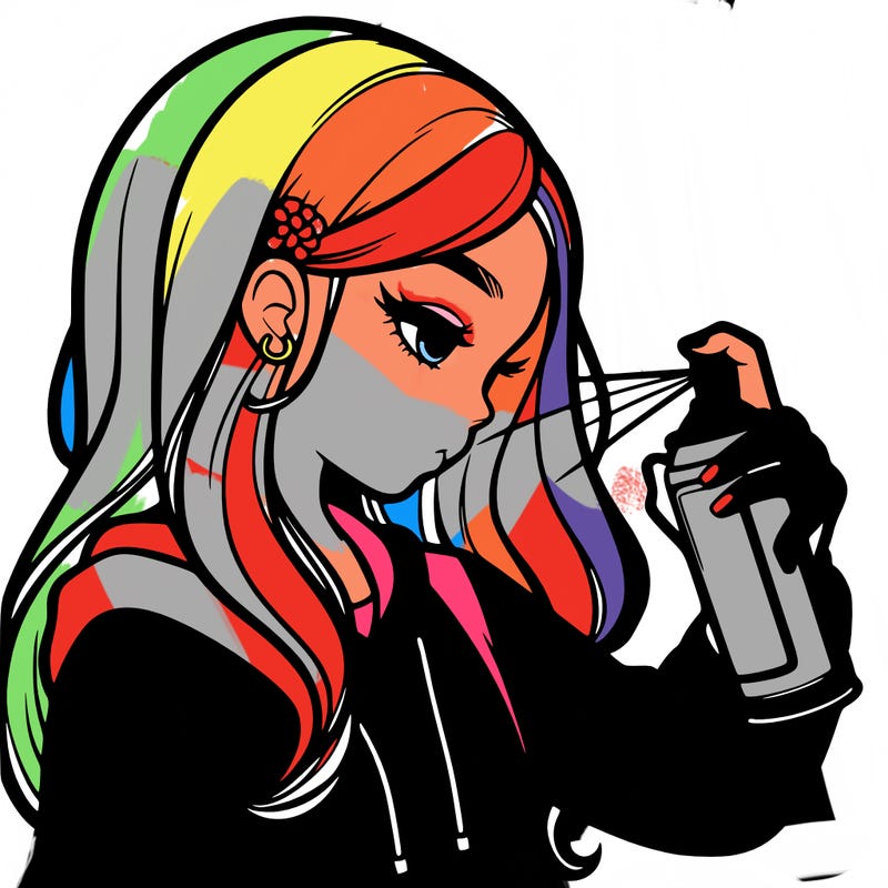 a realistic girl spray painting