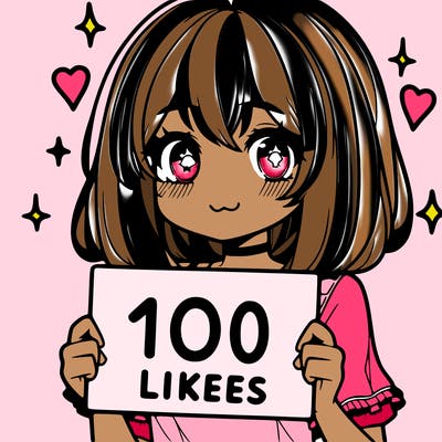 anima girl holding a 100 likes sign in her hand