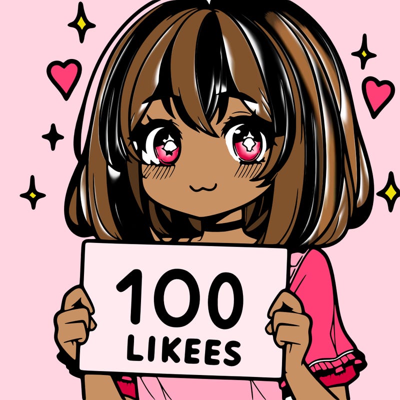 anima girl holding a 100 likes sign in her hand
