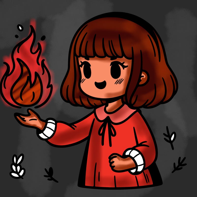 a girl with fire in her hand
