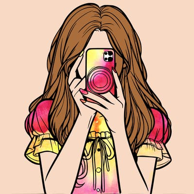 a realistic girl holding her phone taking pictures