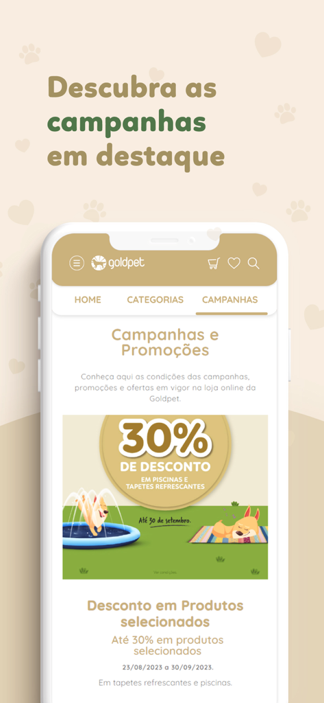 Goldpet - Goldpet mobile app screen displaying pet supply promotions and discounts