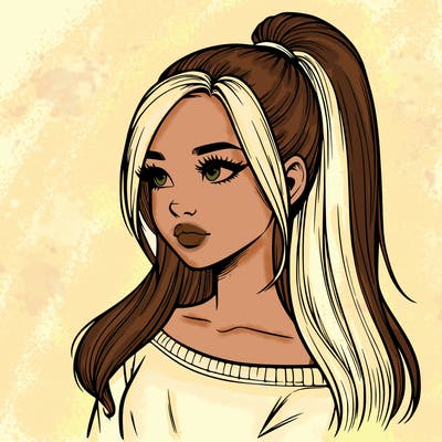 realistic girl with a high ponytail