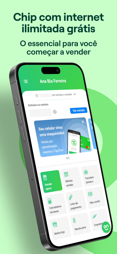 Ton mobile app interface showing business management tools on a smartphone screen