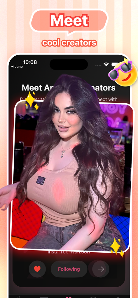 Lilia - Chat - Lilia App-Interface mit einem Mode-Creator und dem Text 'Meet cool creators'.