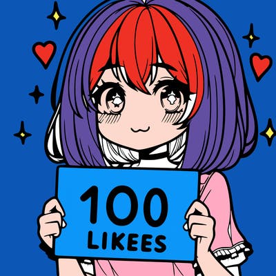 anima girl holding a 100 likes sign in her hand