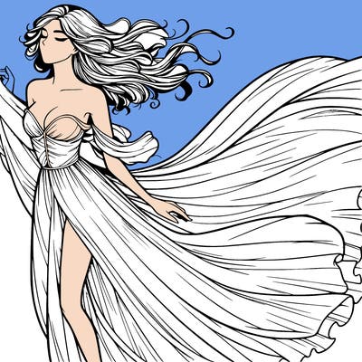 realistic woman in dress flowing the the wind