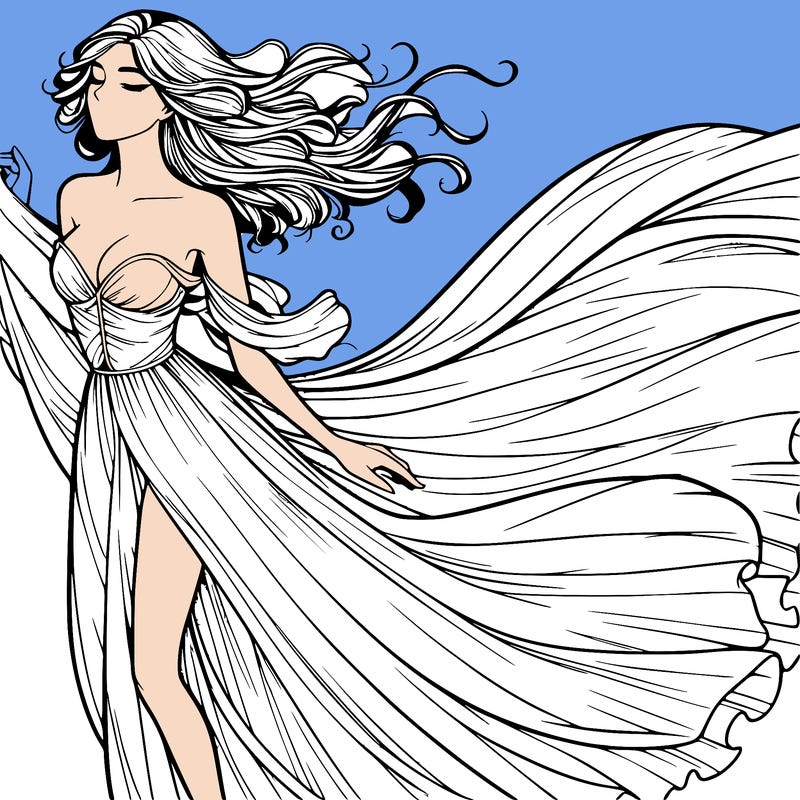 realistic woman in dress flowing the the wind