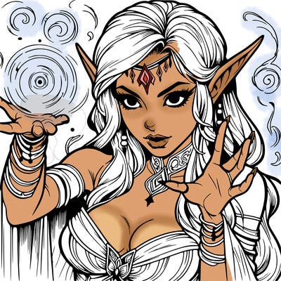 realistic scary beautiful elf sorceress casting spell