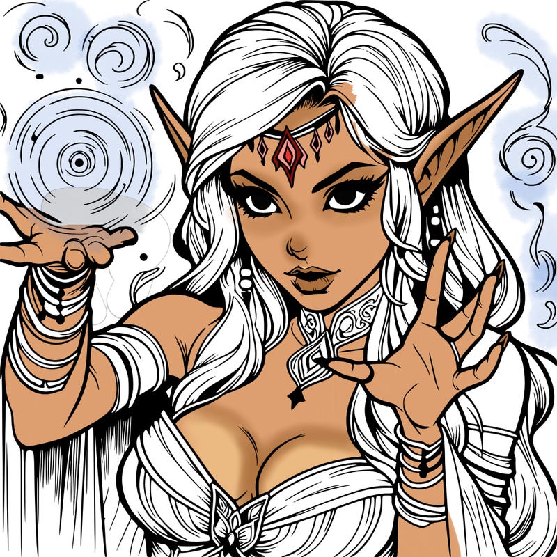 realistic scary beautiful elf sorceress casting spell