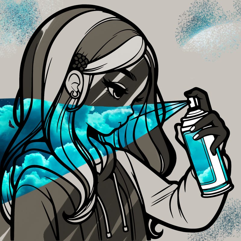 a realistic girl spray painting