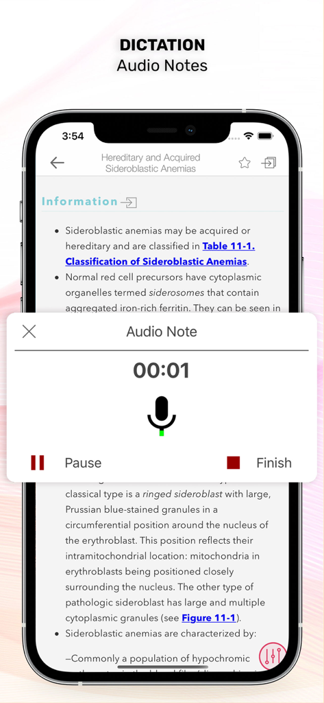 Williams Manual of Hematology - Audio notes dictation feature in the Williams Manual of Hematology mobile app.