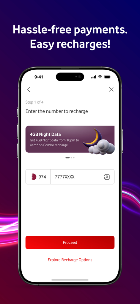 My Vodafone Qatar mobile recharge screen