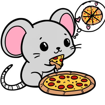 mouse with a tiny cheese pizza