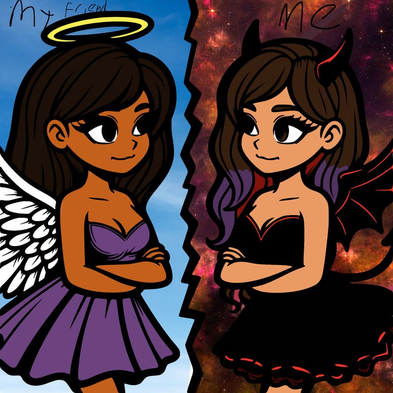 realistic angel vs devil girl split