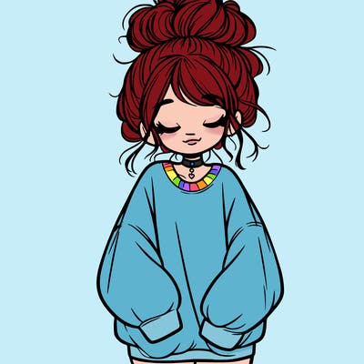 girl with baggy sweatshirt and messy bun
