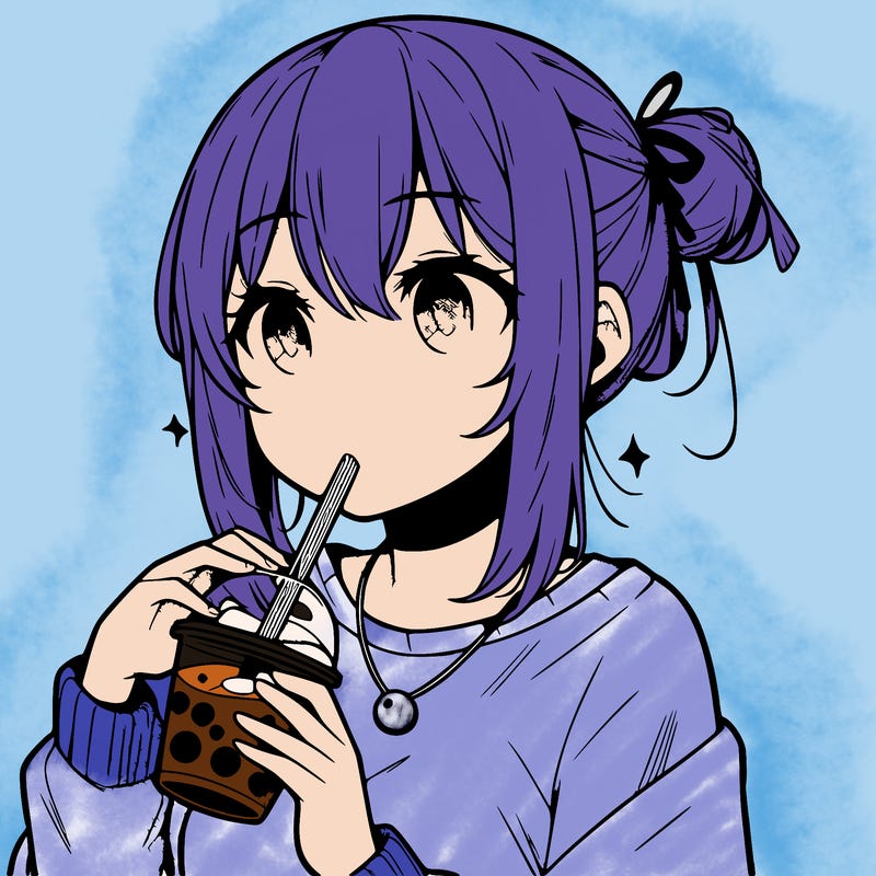 manga character drinking boba