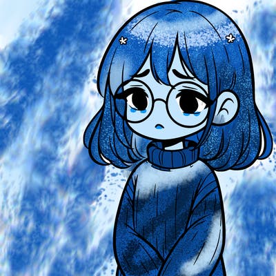 sad girl with glasses in a sweater