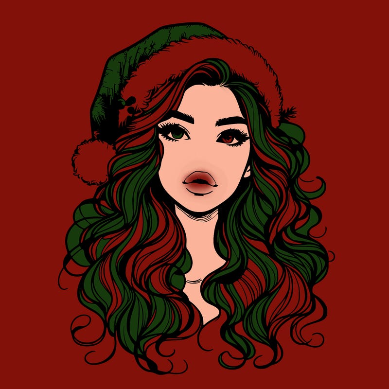 realistic christmas girl with wavy hair and lips