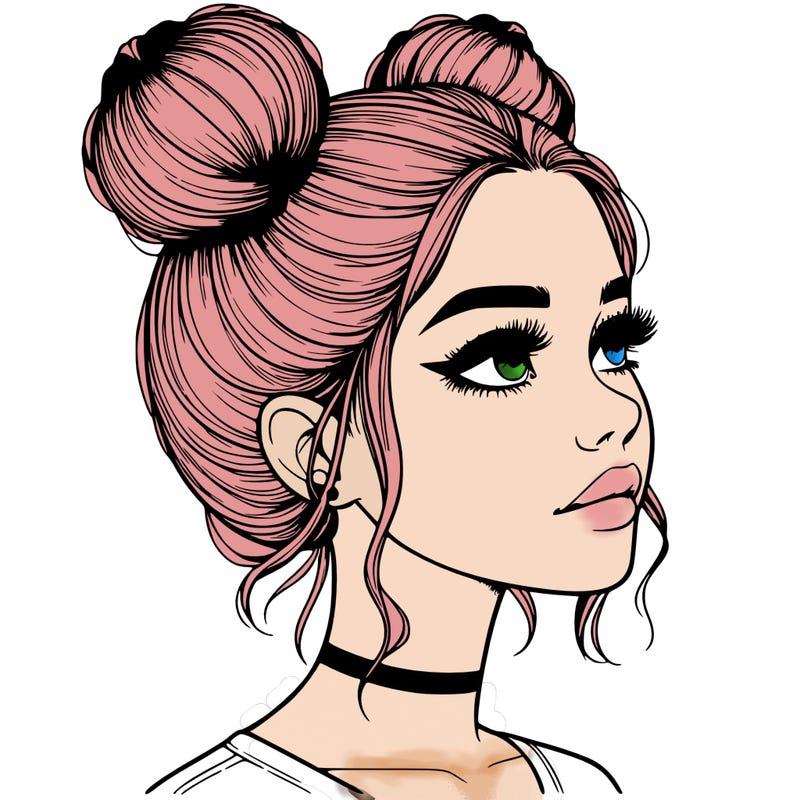 realistic girl with buns on the top of her head