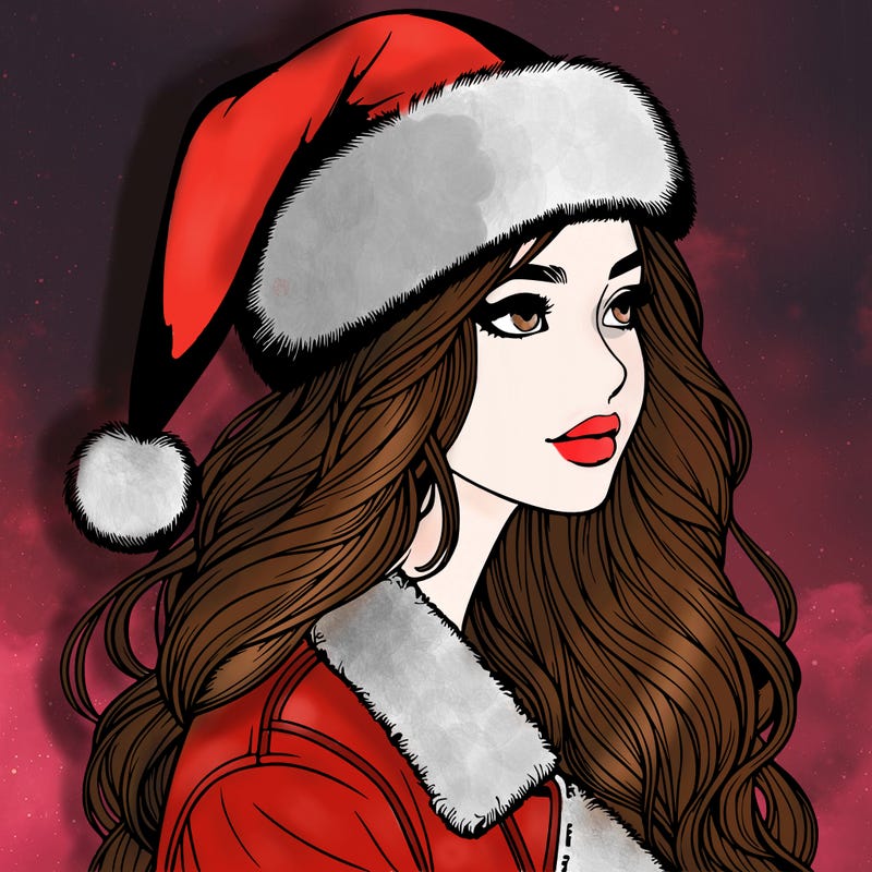 realistic girl in santa hat