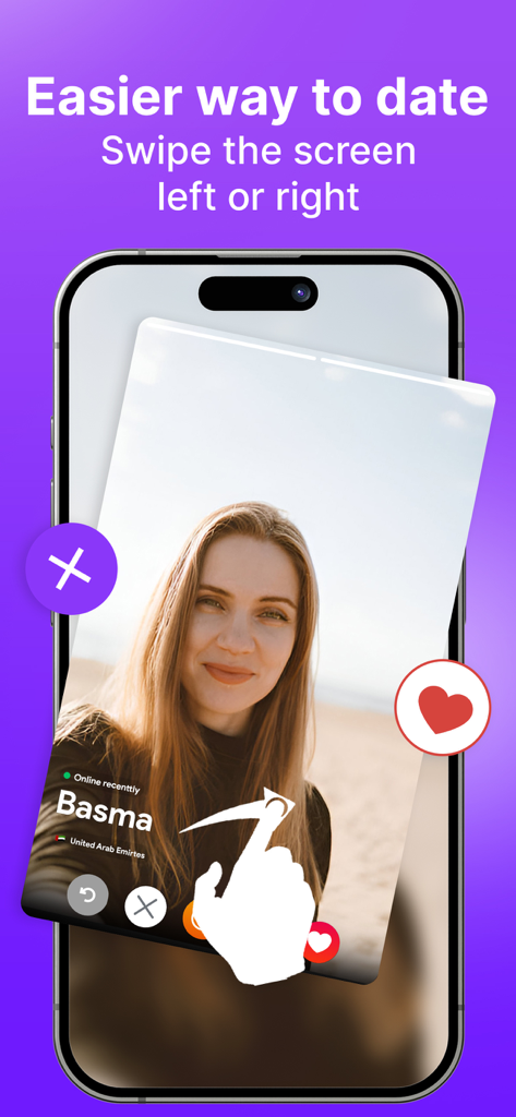 Ravi: Video Chat, Meet Singles - Smartphone screen showing the Ravi dating app interface with a user profile and swiping instructions